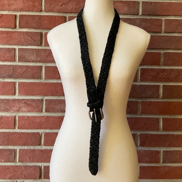 Black Leather Suede Woven Braided Belt Adjustable L:47” NEW - Picture 2 of 12